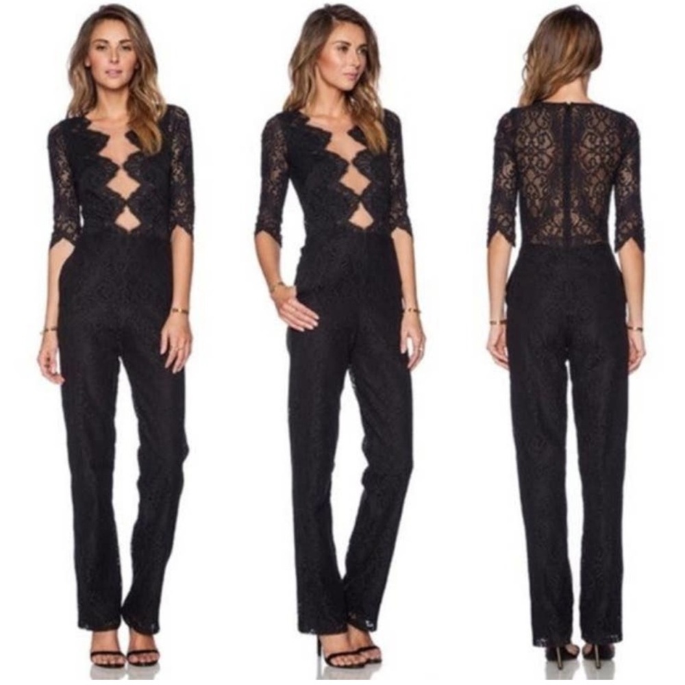 For Love & Lemons Noir Lace Jumpsuit Small